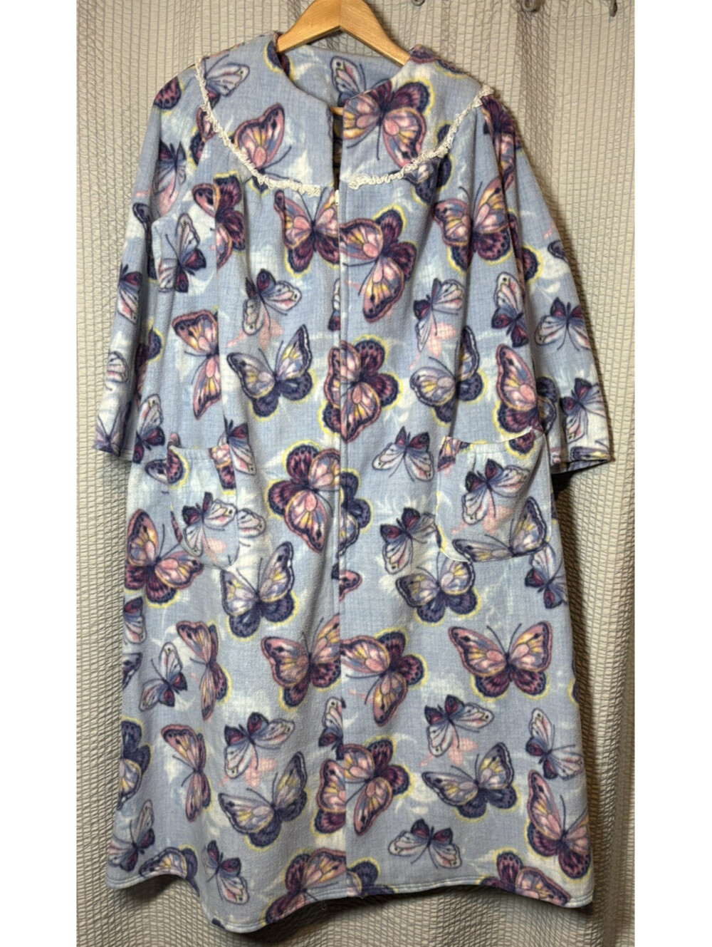 Women Zipper Robe Housecoat Fleece Butterflies Robe Size 2XL VTG GrandmaCore